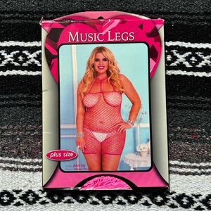 NWT MUSIC LEGS NEON PINK FISHNET HALTER MINI DRESS SIZE PLUS SIZE SEXY DANCER